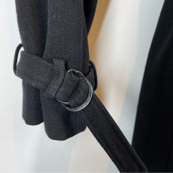 Calvin Klein Black Long Belted Wool Blend Coat - Picture 5 of 11